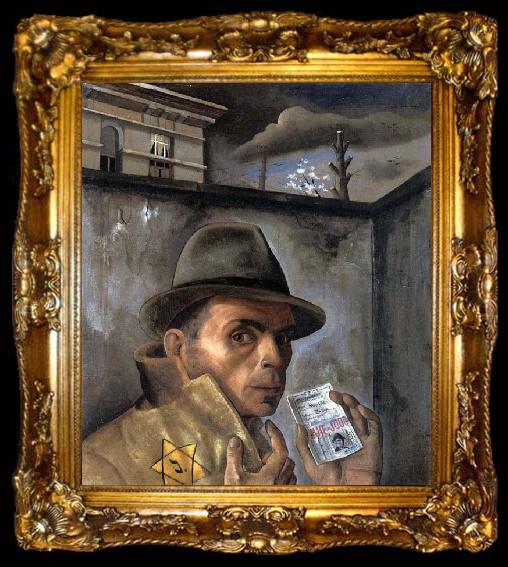 framed  Felix Nussbaum Self-Portrait wiht jewish Identity Card, ta009-2